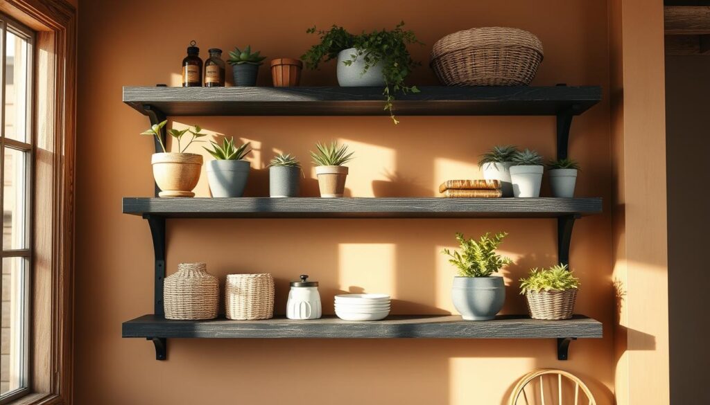Greenco Rustic Black Floating Shelves