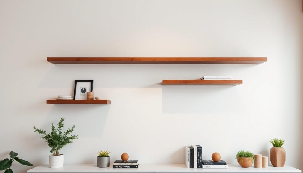 IKEA walnut floating shelves