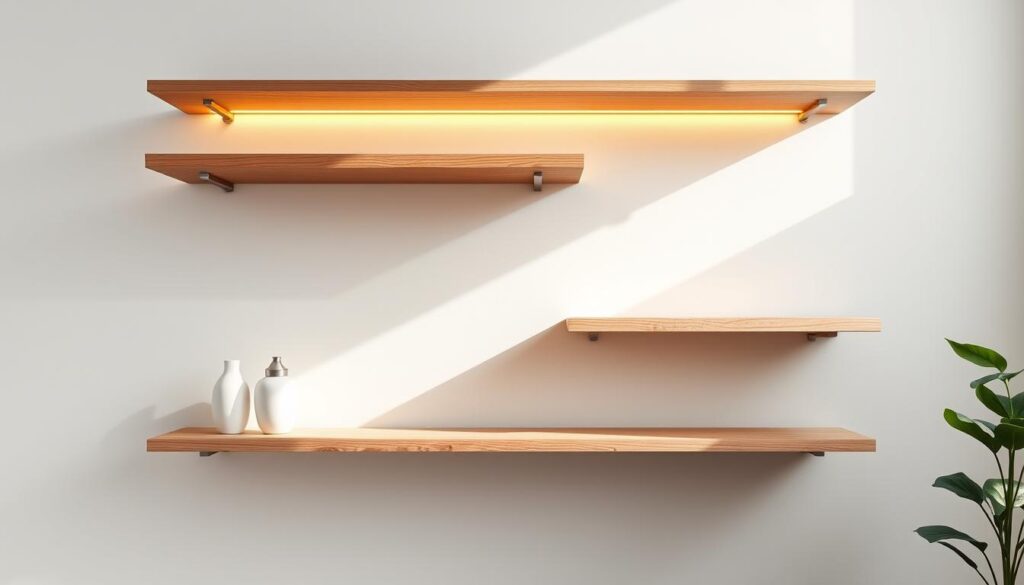 Premium White Oak Floating Shelves with Integrated Lighting