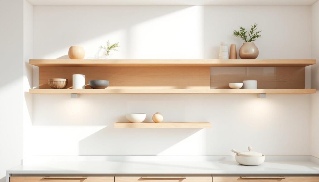 Rejuvenation White Oak Floating Kitchen Shelves