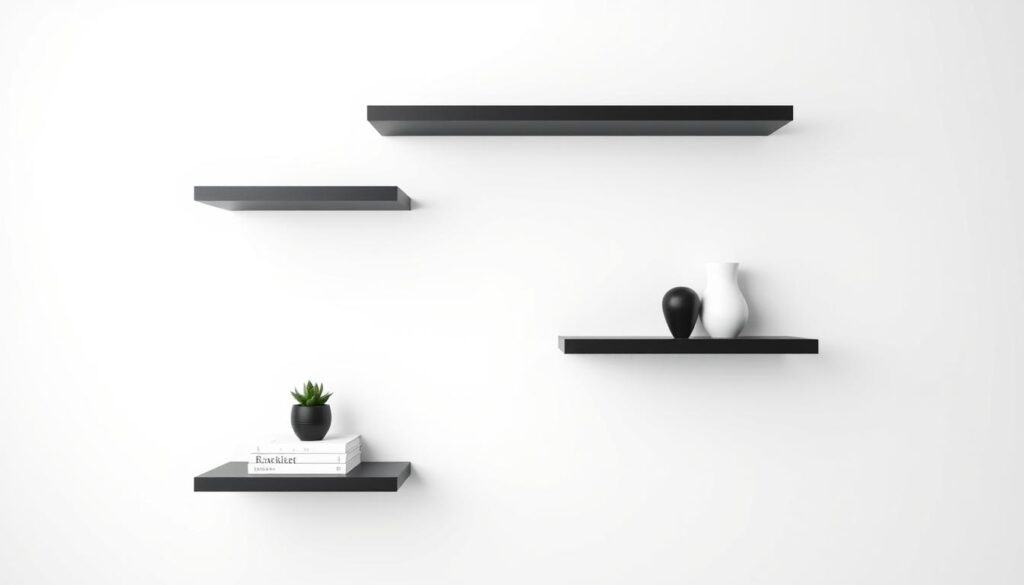 black floating shelves