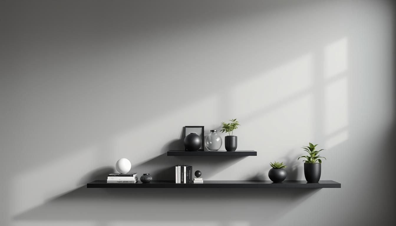 black floating shelves