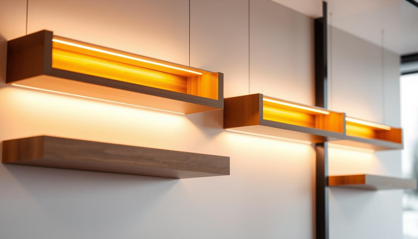 floating shelves with lights