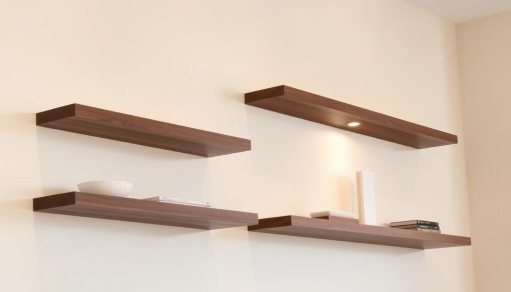hidden bracket walnut floating shelves