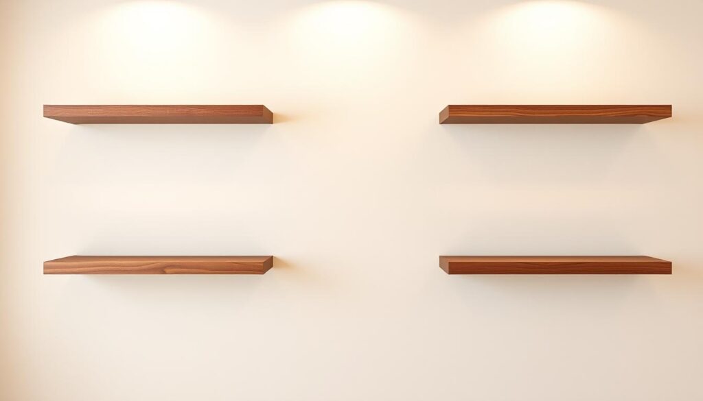 minimalist walnut shelves
