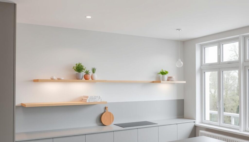 modern kitchen floating shelves