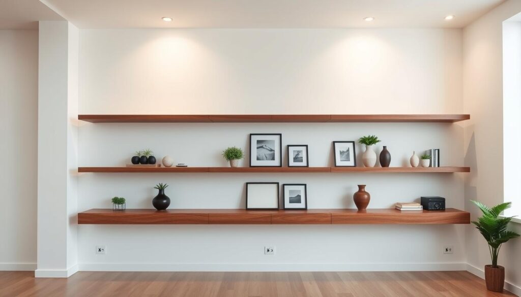 modern walnut shelves