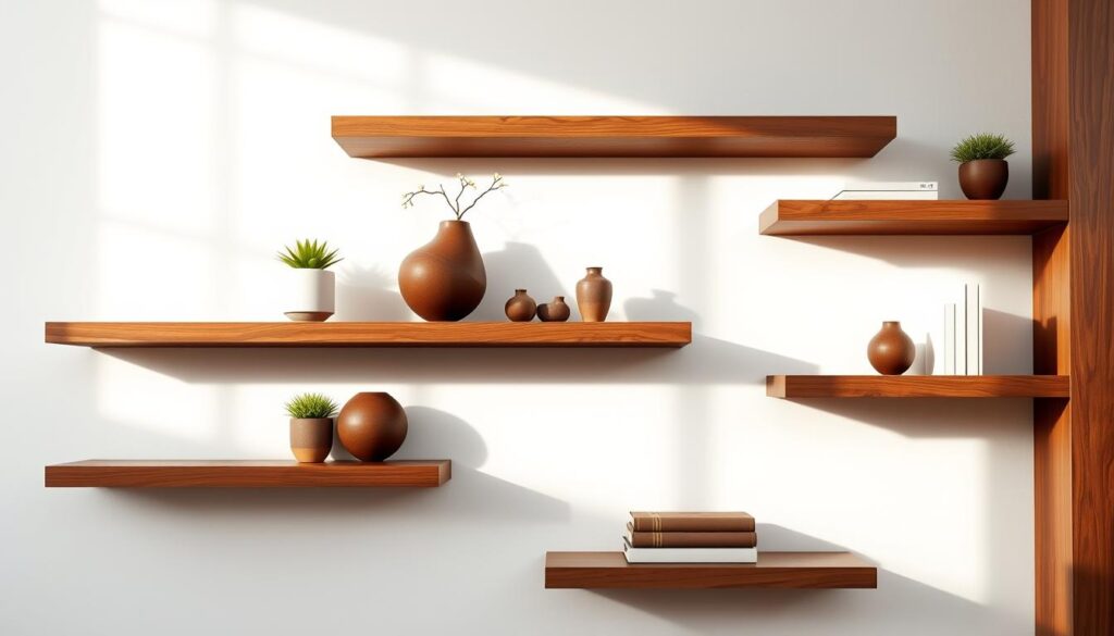 modern walnut shelves