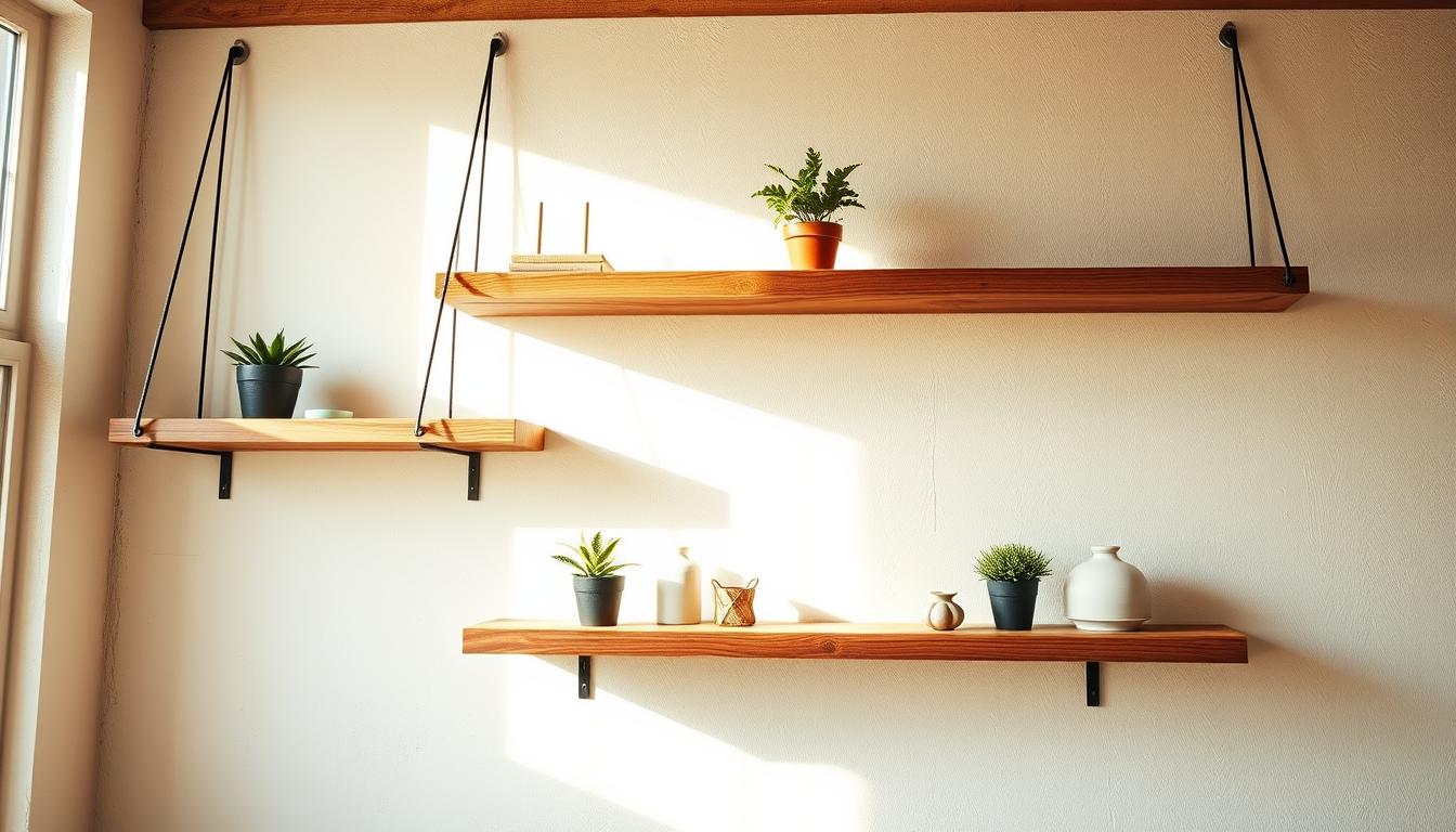 reclaimed wood floating shelves