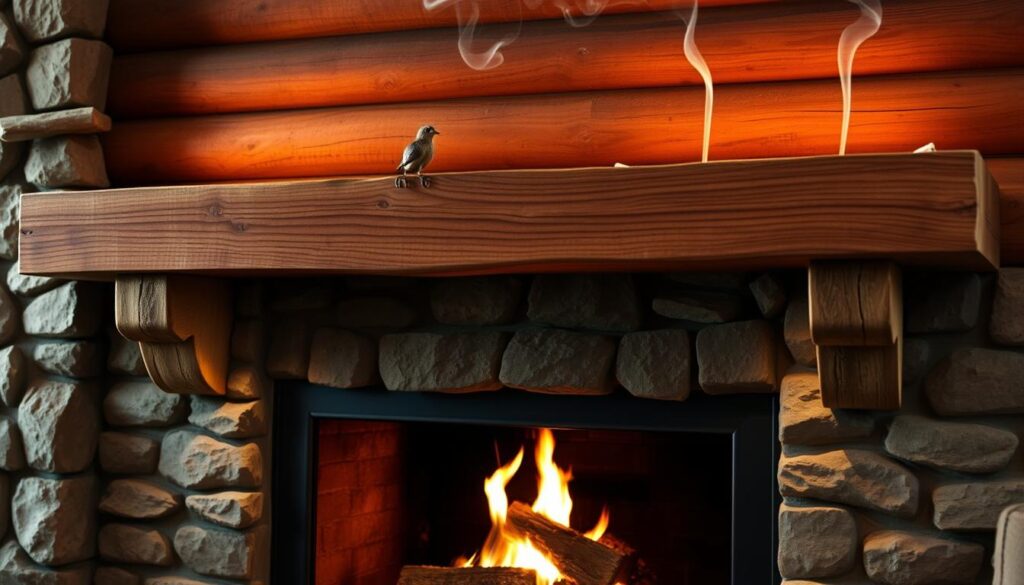 rustic fireplace mantel shelf