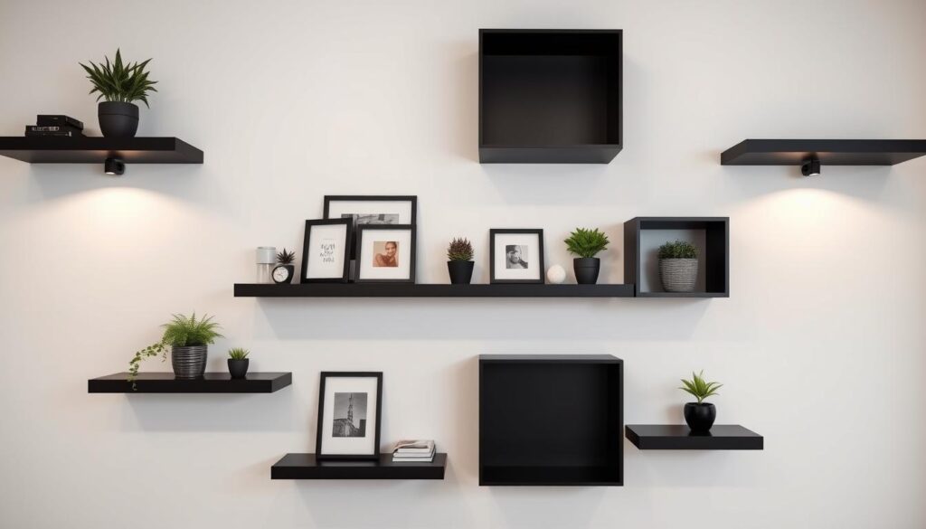 sophisticated black floating shelves