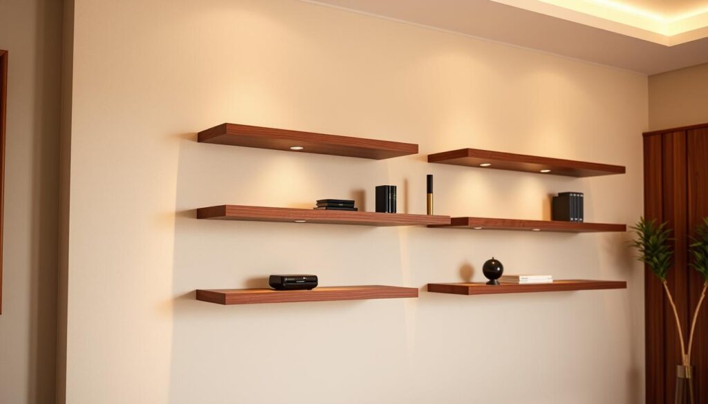 wall mounted walnut shelves