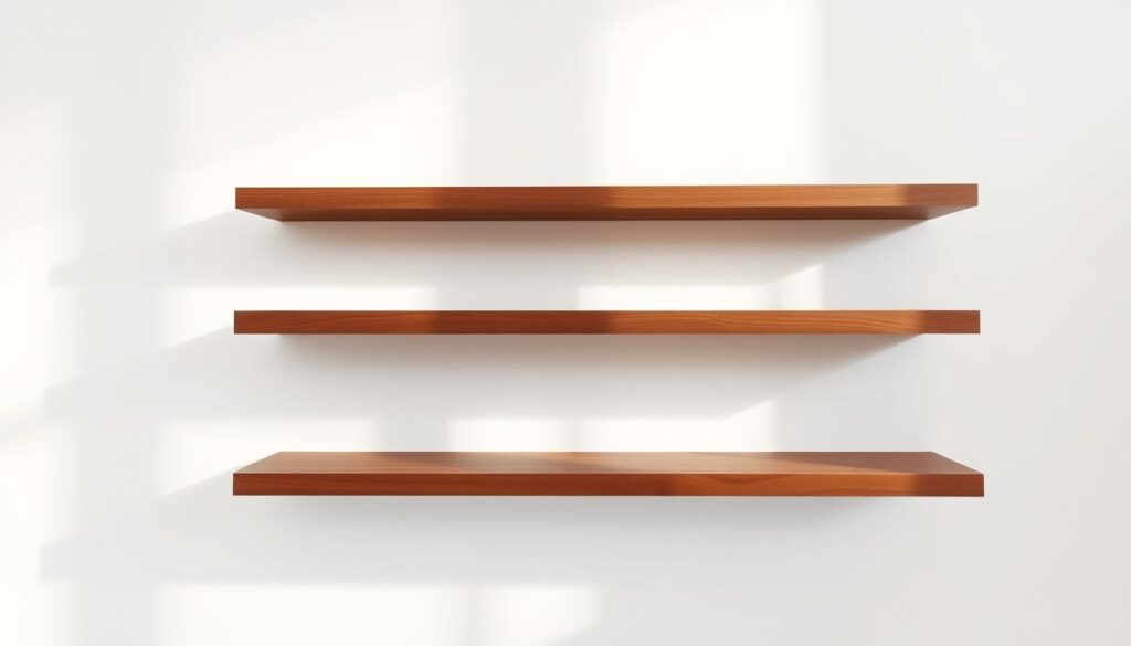 walnut floating shelves