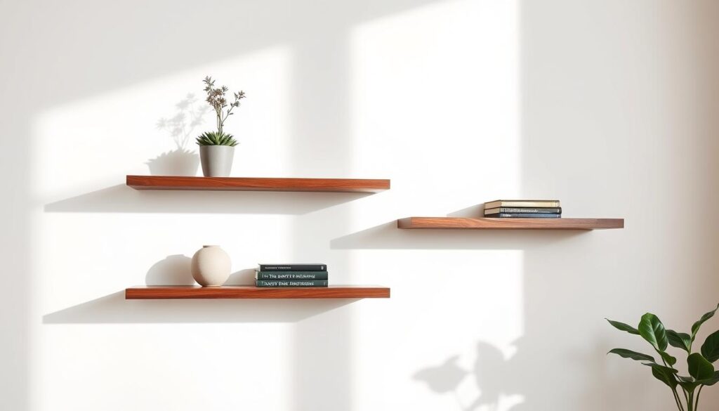 walnut floating shelves