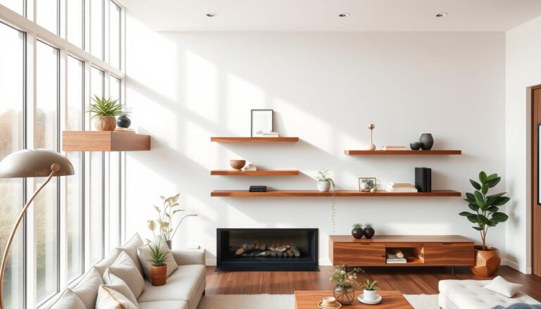 walnut floating shelves