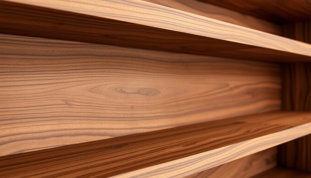 walnut floating shelves texture and grain