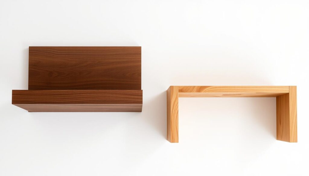 walnut vs oak floating shelves comparison