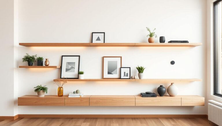 white oak floating shelves