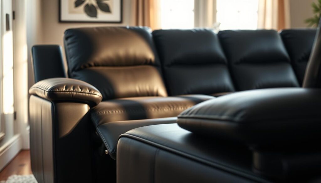 black reclining sofa with USB ports