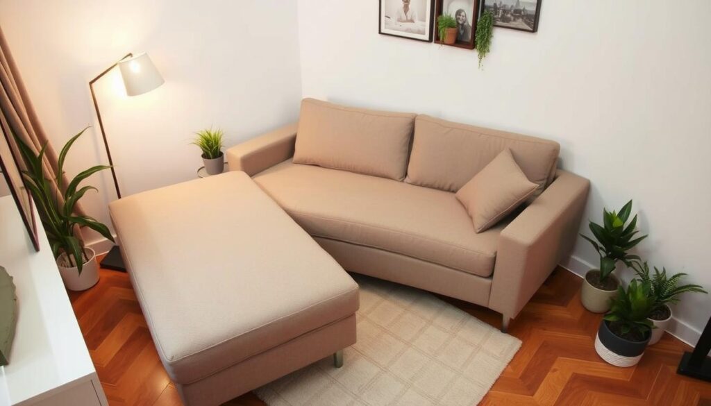 compact sofa sleeper with chaise in a small apartment compact sofa sleeper with chaise in a small apartment