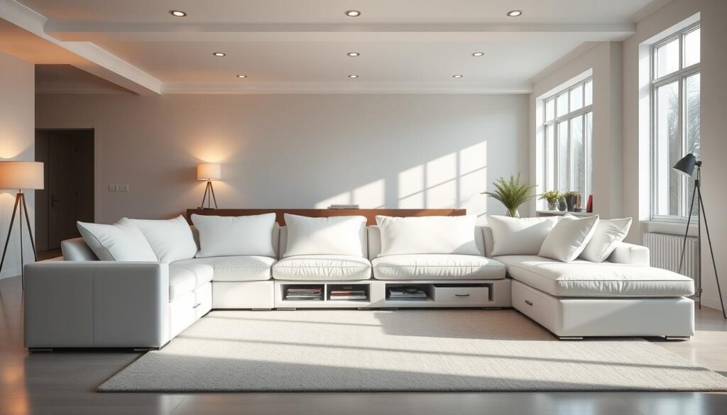 white sectional sofa with storage