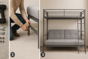 Step-by-step assembly of a sofa bunk bed