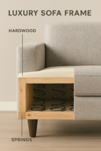 cross-section diagram of a luxury sofa frame with hardwood and springs
