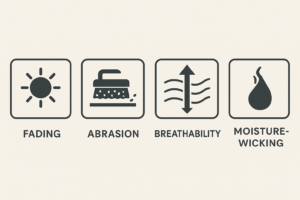 infographic explaining durability breathability and performance ratings for zippered sofa cushion covers