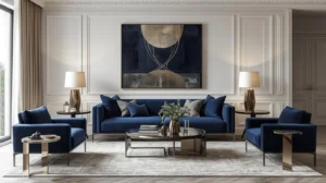 Navy blue sofa styling ideas for modern living rooms