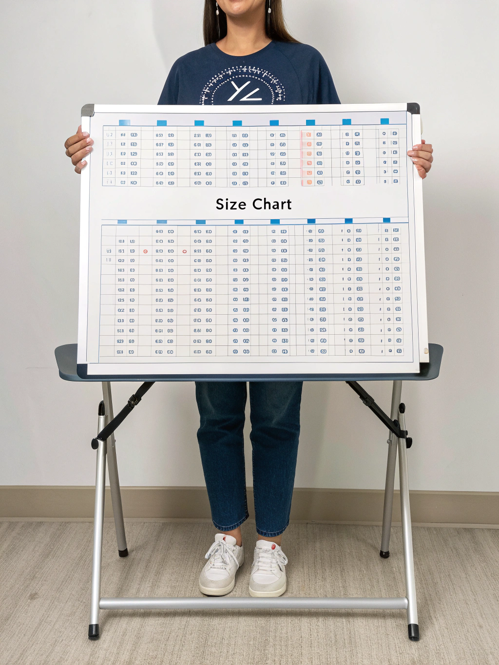 Comprehensive folding table size chart showing dimensions and seating capacity