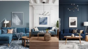 blue sofa living room ideas including Scandinavian, industrial and modern styling examples