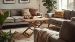 cozy living room showcasing **folding table ideas** for small spaces
