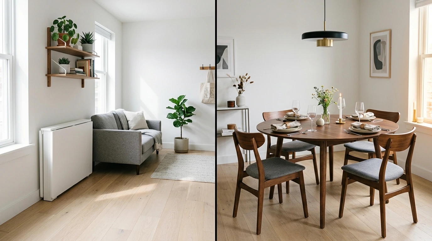 folding table vs extendable table side by side comparison in a small apartment