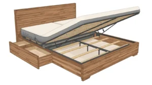 cross-section illustration of a sofa bed with pull-out mattress, reinforced frame and spring support system