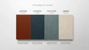 material durability infographic comparing leather, performance fabric, microfiber and linen for recliner sofas and sofa beds