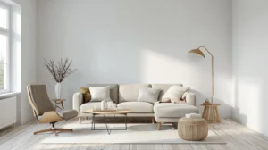 modern living room with a leather recliner sofa styled with minimalist decor and neutral tones