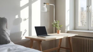 stylish small apartment featuring a **folding study table**