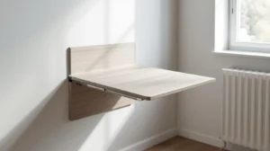 wall mounted foldable table showing flexibility in a minimalist room