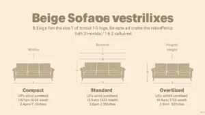 visual size chart comparing compact standard and oversized beige sofas with recommended room types