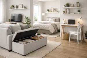 studio apartment zoning with affordable small-space furniture