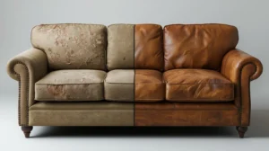 Sofa wear and tear comparison between fabric and leather upholstery