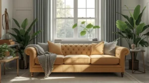 Proper sofa placement away from windows to prevent sunlight damage and fading
