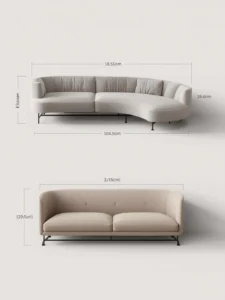 Curved and straight sofa dimensions for small rooms