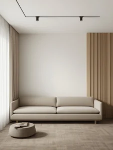 Straight sofa layout maximizing space in a small living room