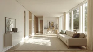 narrow living room layout ideas with slim sofa and clear walkway