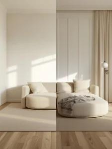 Curved vs straight sofa comparison in small living rooms