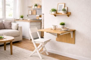Wall-mounted dining table in a small kitchen breakfast nook design