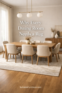 dining room rug under dining table with chairs fully on the rug