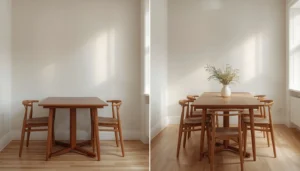 Extendable dining table for small spaces — compact position vs fully extended seating 6
