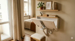 wall-mounted desk for small spaces fold-down versus floating shelf desk comparison small apartment